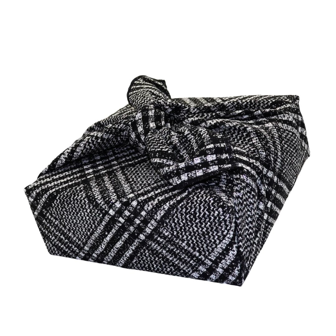 Reusable Furoshiki Gift Wrap - Black, Silver, and White Checkered