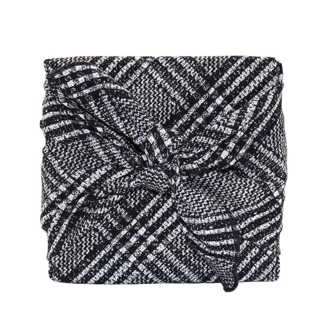 Reusable Furoshiki Gift Wrap - Black, Silver, and White Checkered