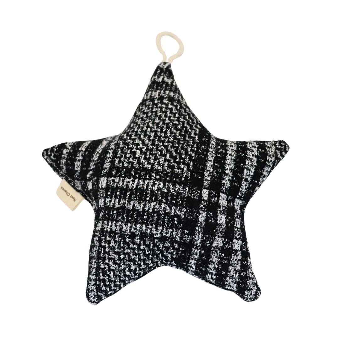 Ornement Étoile pour le sapin de Noël - Carreaux noir, argent et blanc