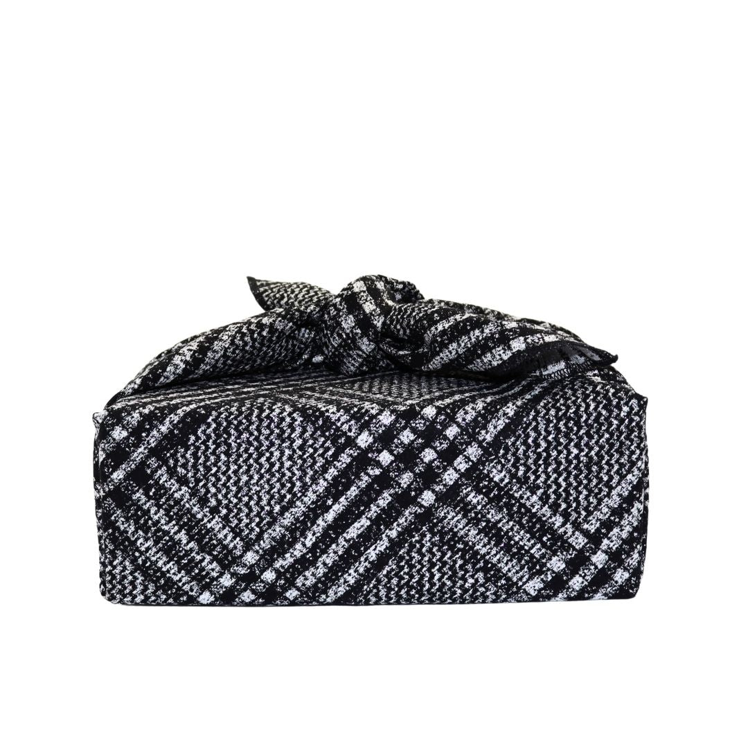 Reusable Furoshiki Gift Wrap - Black, Silver, and White Checkered