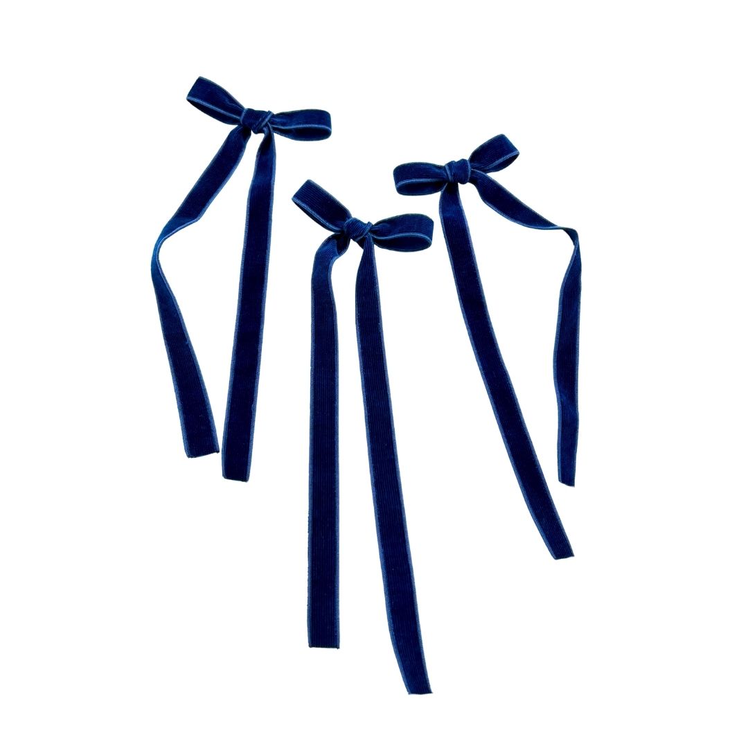 Boucle longue avec pince - Velours côtelé bleu