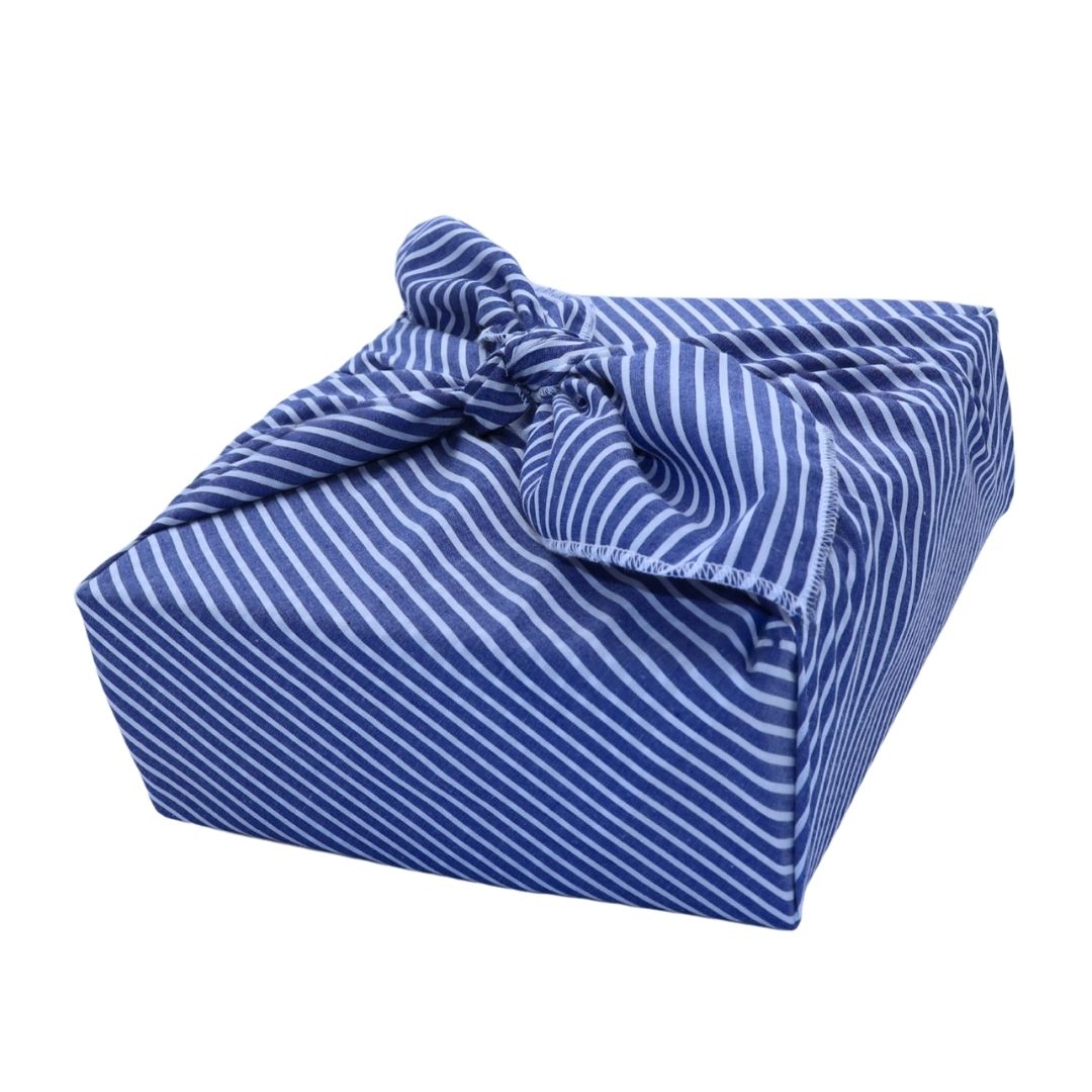Reusable Furoshiki Gift Wrap Stripes - Blue with White Stripes