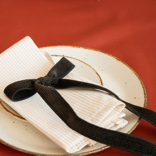 Ensemble de 2 serviettes de table - Rayures sable et crème