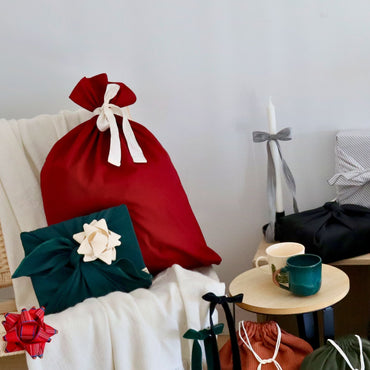 Grande poche à cadeaux en tissu réutilisable - Classique - Bourgogne