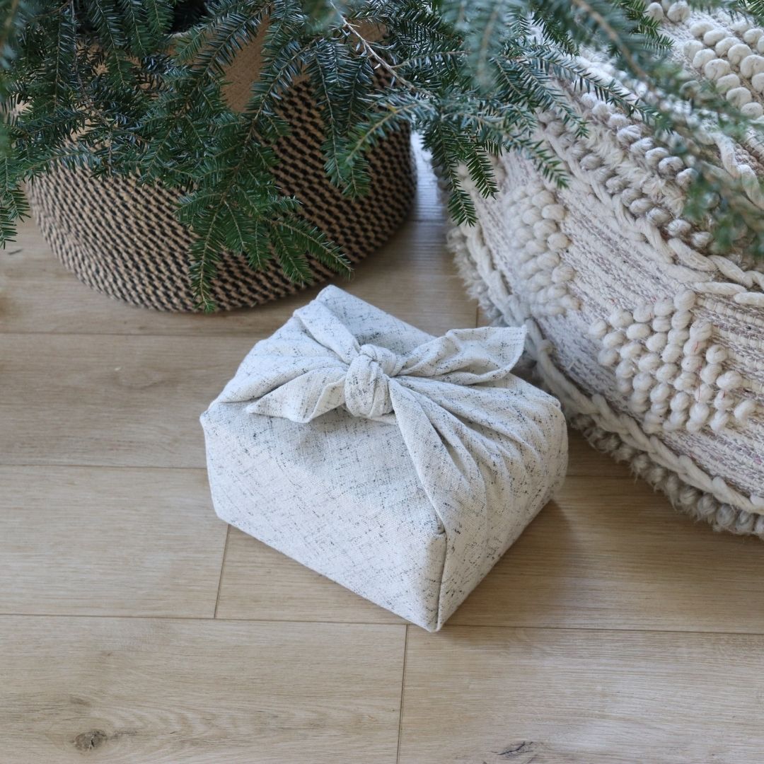 Reusable Furoshiki Gift Wrap - Cream Wool with Navy Blue Thread