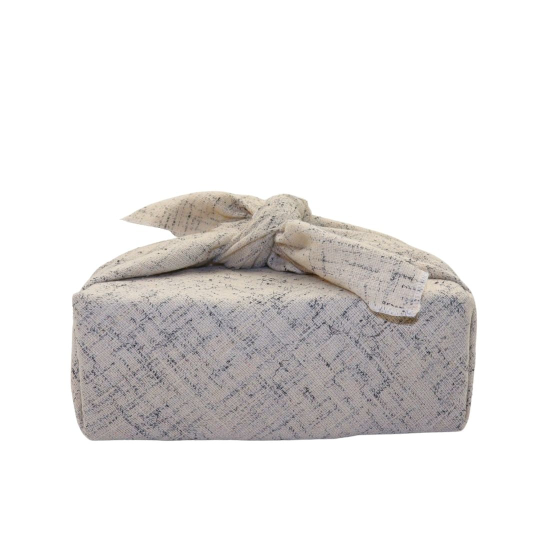 Reusable Furoshiki Gift Wrap - Cream Wool with Navy Blue Thread
