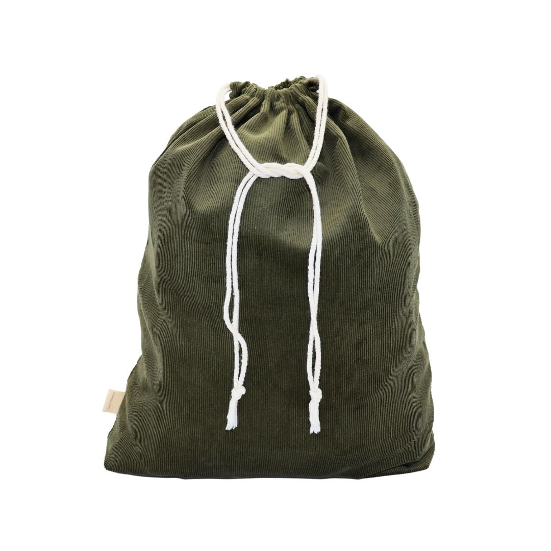 Sac cadeaux en tissu réutilisable - Velours côtelé olive foncée