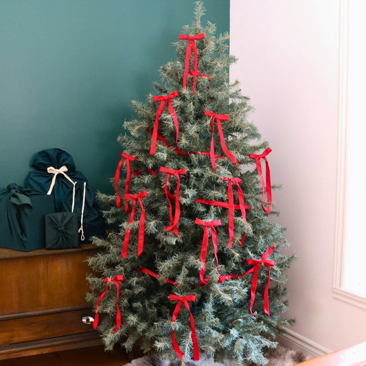 Set of 12 long bows and 3 ribbons for the Christmas tree - Traditional