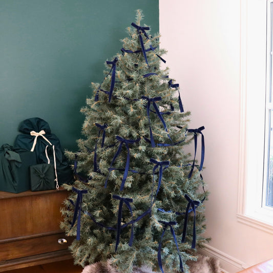 Set of 12 long bows and 3 ribbons for the Christmas tree - Elegant corduroy