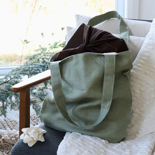 Sac fourre-tout réutilisable doublé (Tote bag) Lin pur - Lin eucalyptus
