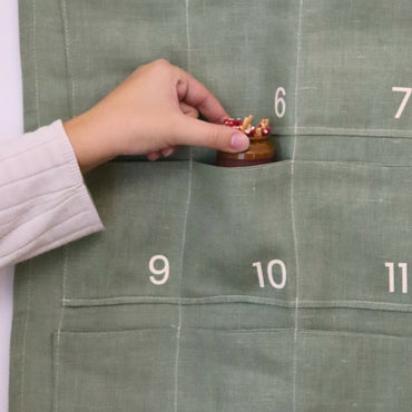 Pure Linen Advent Calendar - Eucalyptus Linen with Cream Numbers and Cream Bow