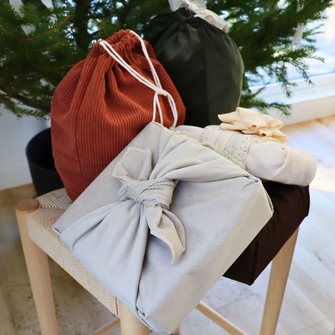 Emballage cadeau réutilisable Furoshiki - Velours côtelé greige