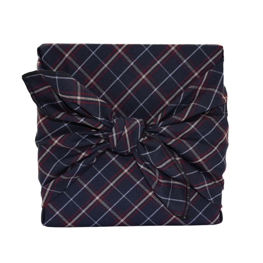 Reusable Furoshiki Gift Wrap - Navy Blue and Burgundy Plaid