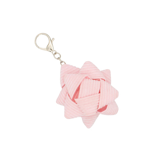Breloque chou à cadeau - Velours côtelé rose pâle
