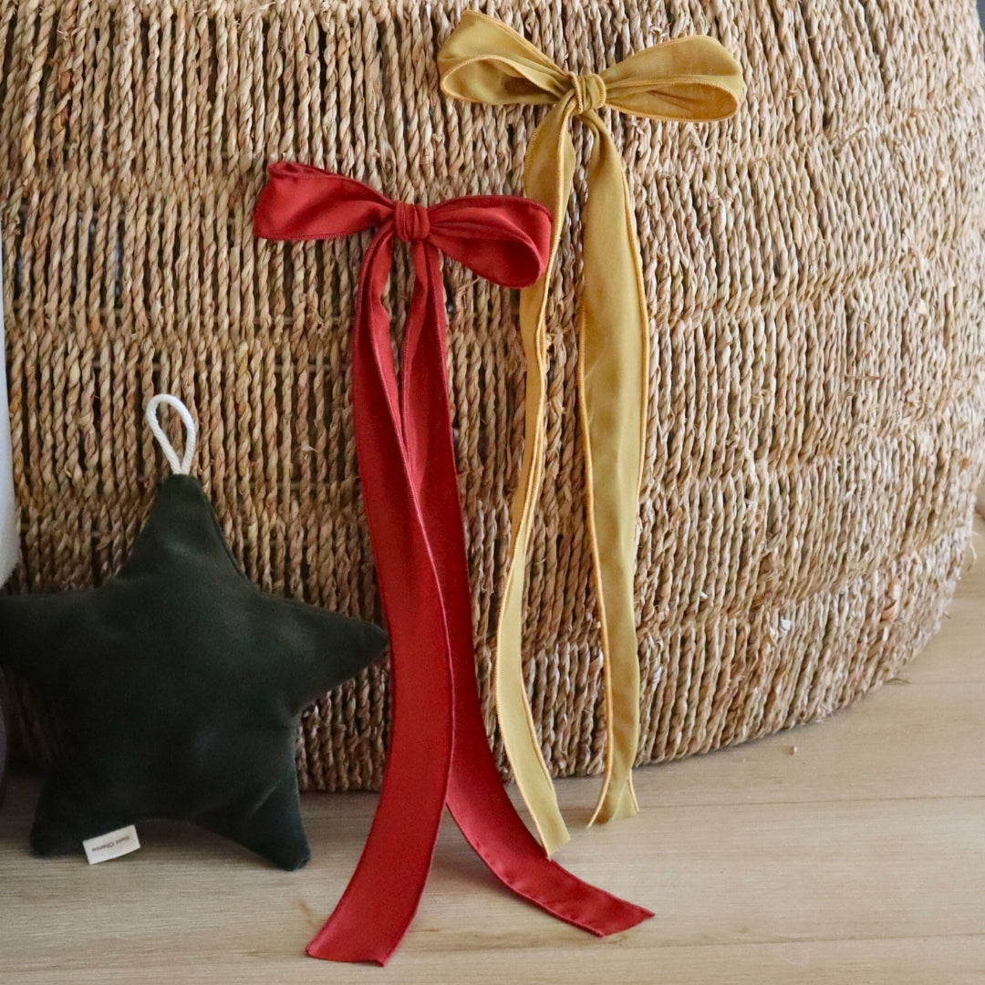 Large Long Bow for the Christmas Tree - Ochre Silk Effect