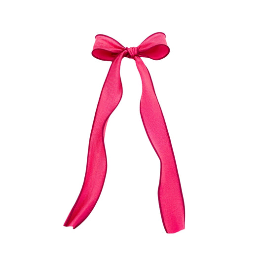 Boucle longue large avec pince - Satin rose