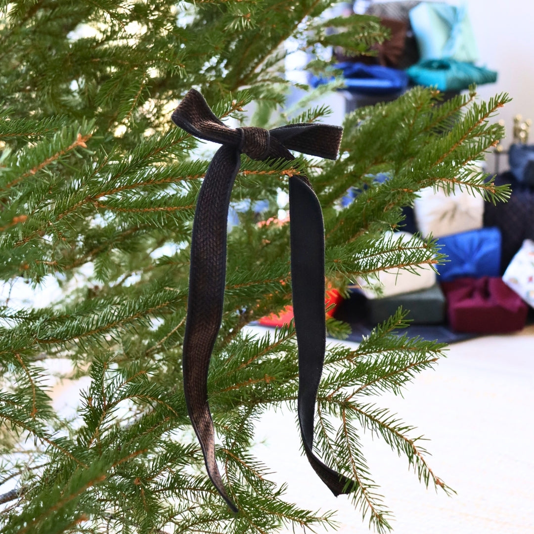 Boucle longue pour le sapin de Noël - Chevron velours brun