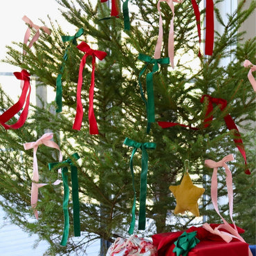 Boucle longue pour le sapin de Noël - Velours côtelé rose pâle