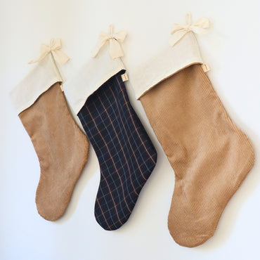 Bas de Noël - Carreaux bleu marin et bourgogne