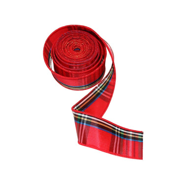 Ruban décoratif large de Noël - Tartan rouge, vert et bleu