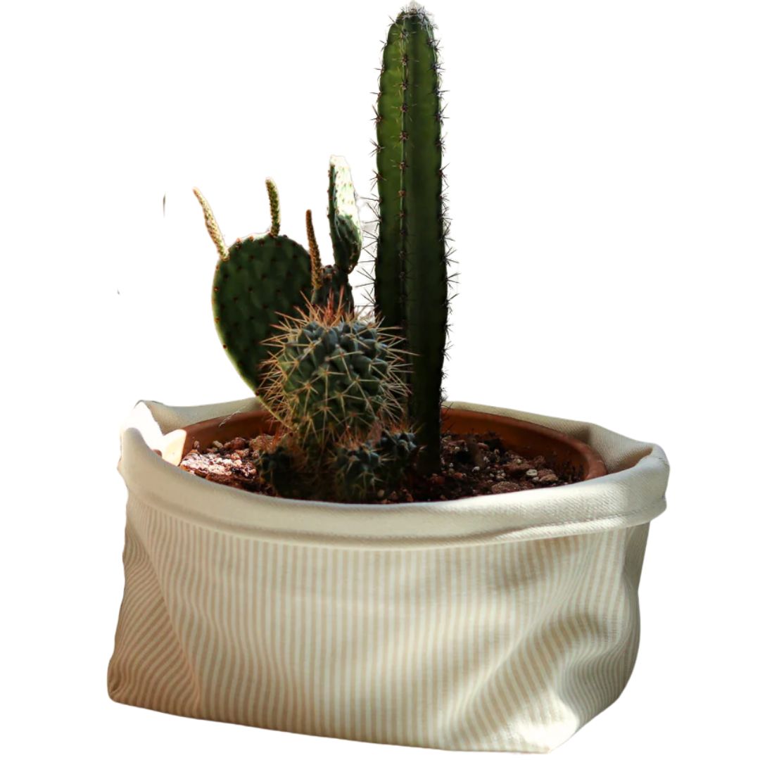 Small storage basket réversible - Made of Salvaged Fabric - beige