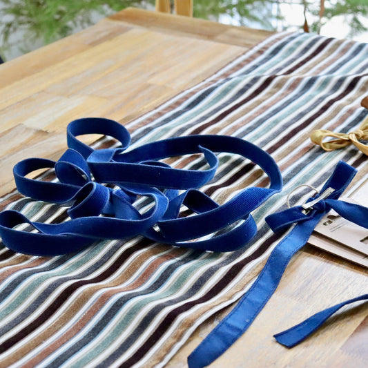 Ruban décoratif de Noël - Velours côtelé bleu