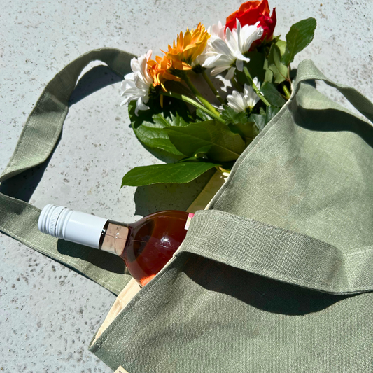 Reusable lined tote bag (Tote bag) Pure linen - Eucalyptus linen