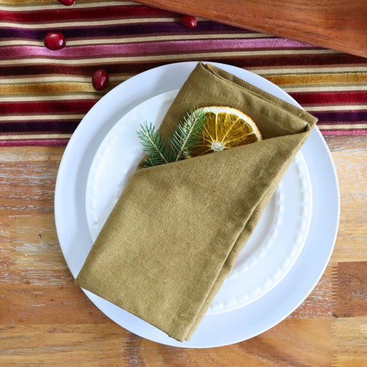 Ensemble de 2 serviettes de table - Effet lin ocre