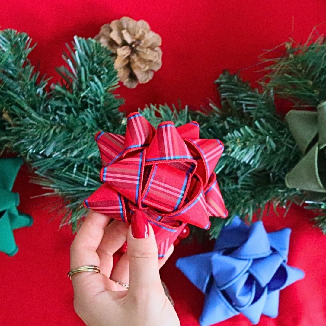 Fabric gift cabbage - Red and blue tartan