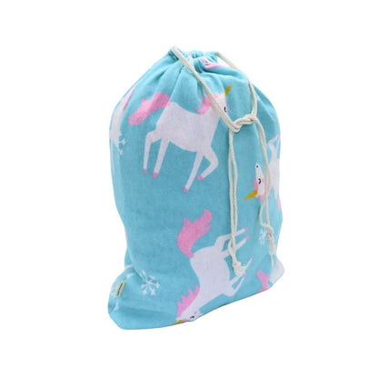 Reusable fabric gift bags - Blue with unicorn patterns