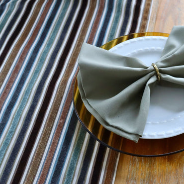 Chemin de table - Lignes velours brun, gris, sauge et rouille