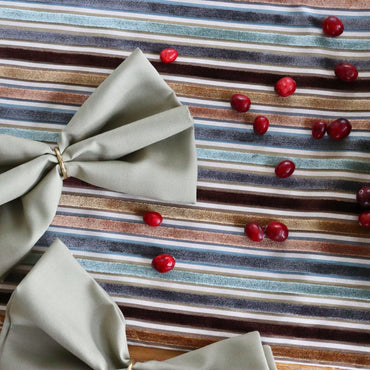 Table Runner - Brown, Gray, Sage, and Rust Velvet Stripes