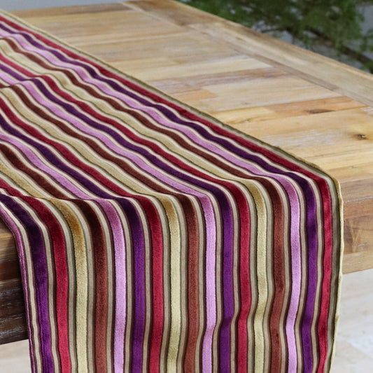 Chemin de table - Lignes velours bourgogne, violet foncé et ocre