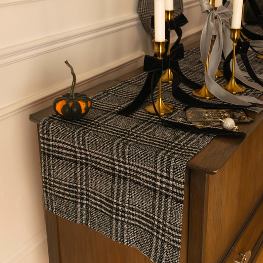 Chemin de table - Carreaux noir et argent