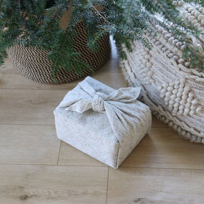 Reusable Furoshiki Gift Wrap - Cream Wool with Navy Blue Thread
