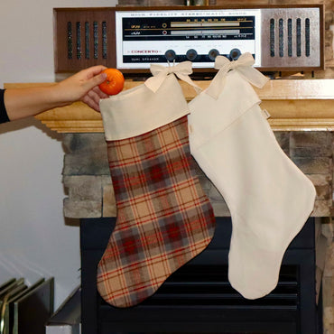 Bas de Noël - Lainage tartan rouge, beige et gris