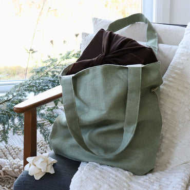 Reusable lined tote bag (Tote bag) Pure linen - Eucalyptus linen