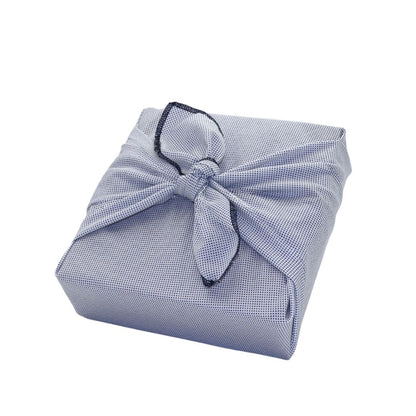 Reusable Furoshiki Gift Wrap - Small navy blue polka dots on light blue