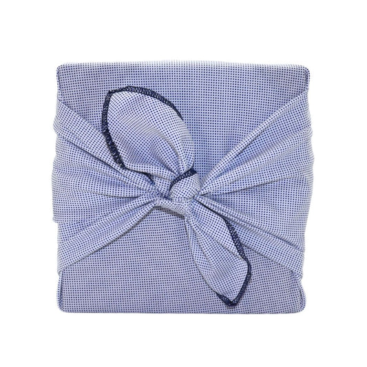 Reusable Furoshiki Gift Wrap - Small navy blue polka dots on light blue