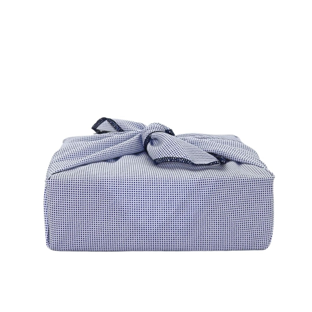 Reusable Furoshiki Gift Wrap - Small navy blue polka dots on light blue