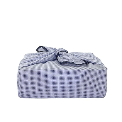 Reusable Furoshiki Gift Wrap - Small navy blue polka dots on light blue