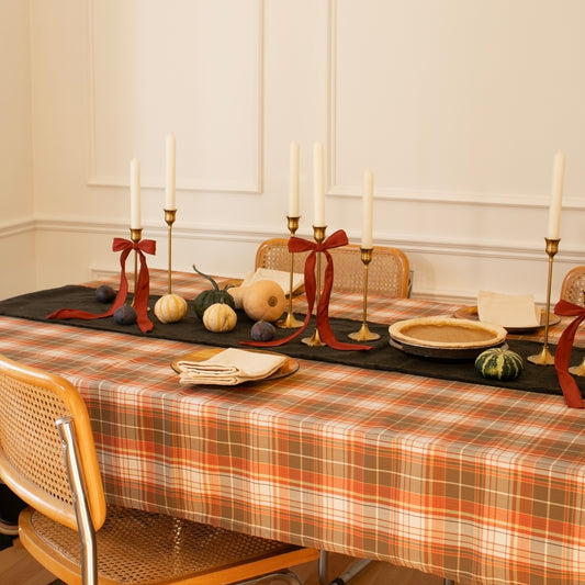 Nappe - Tartan orange brique, crème et kaki