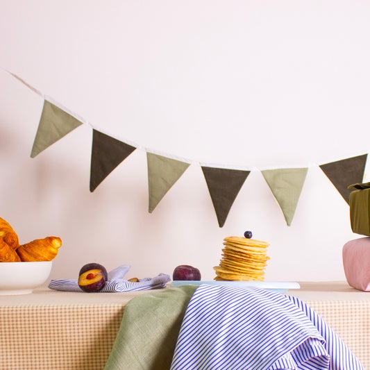 Bunting Garland - Dark Olive Corduroy & Eucalyptus Linen