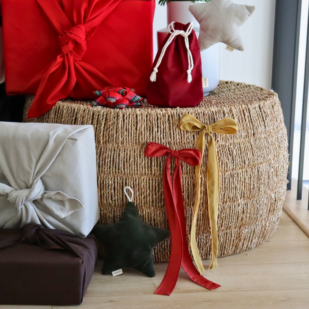 Boucle longue large pour le sapin de Noël - Effet soie rouille