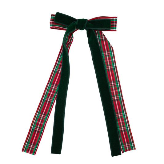Layered Bow - Velvet Forest & Red Tartan