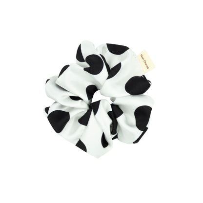 Chouchou à cheveux - Effet soie blanc à picots noir