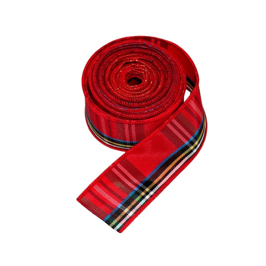 Ruban décoratif large de Noël - Tartan rouge, vert et bleu
