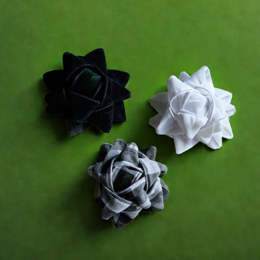 Ensemble de 3 choux à cadeaux en tissu - Noir velours et blanc