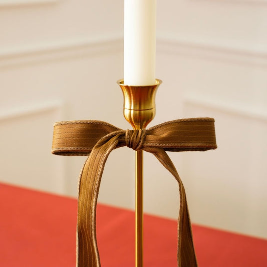 Long Bow with Clip - Ochre Satin Stripes