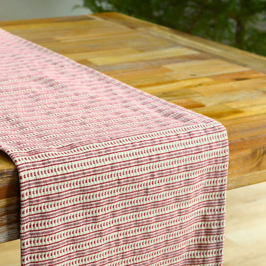 Chemin de table - Broderie rouge sur fond crème